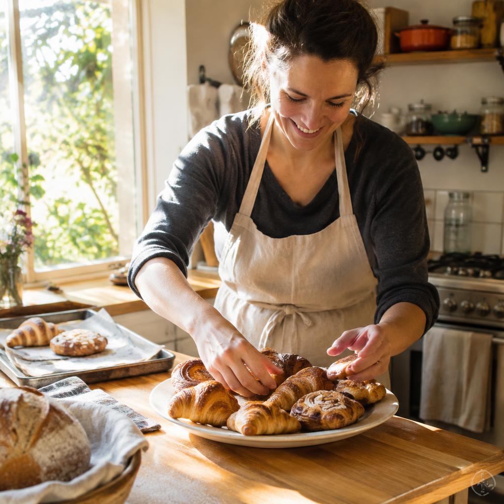A home baker plating fresh pastries